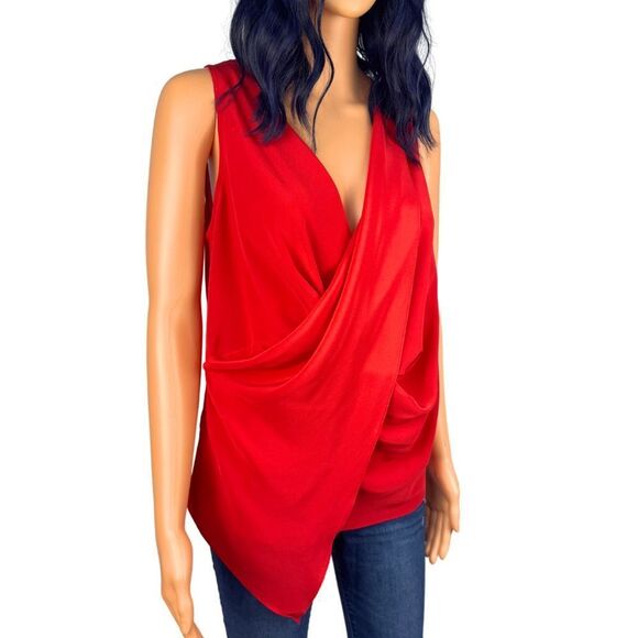 Amanda Uprichard Red 100% Silk Drapey Sleeveless Blouse Medium Holiday Christmas - Picture 2 of 5